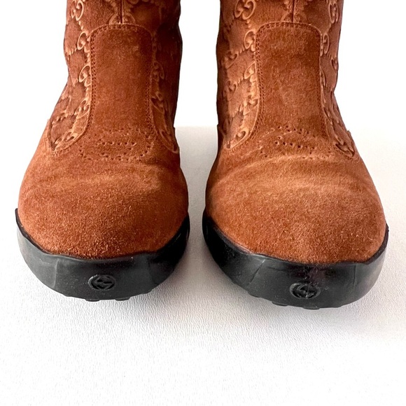 GUCCI | Apres Brown Suede Shearling GG Monogram Web Stripe Ankle Ski Boot EU36.5 - Picture 6 of 15